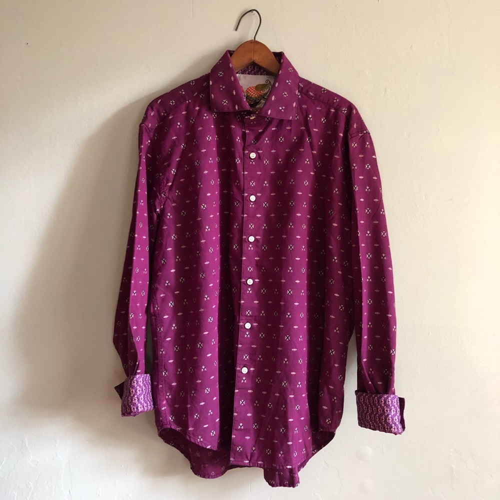 Robert Graham Purple Floral Flip Cuff Shirt XL - Picture 2 of 8